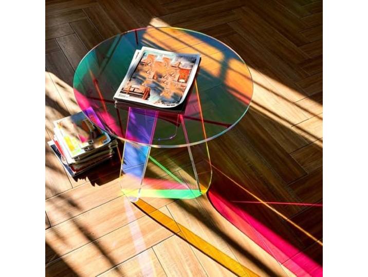 Moderner dekorativer Couchtisch aus schillerndem Acryl,runder Beistelltisch Couchtisch mit Regenbogen-Acryl Design, strapazierfähige leichte Konstruktion, perfekt für Wohnraumdekoration(23.6x23.6in)