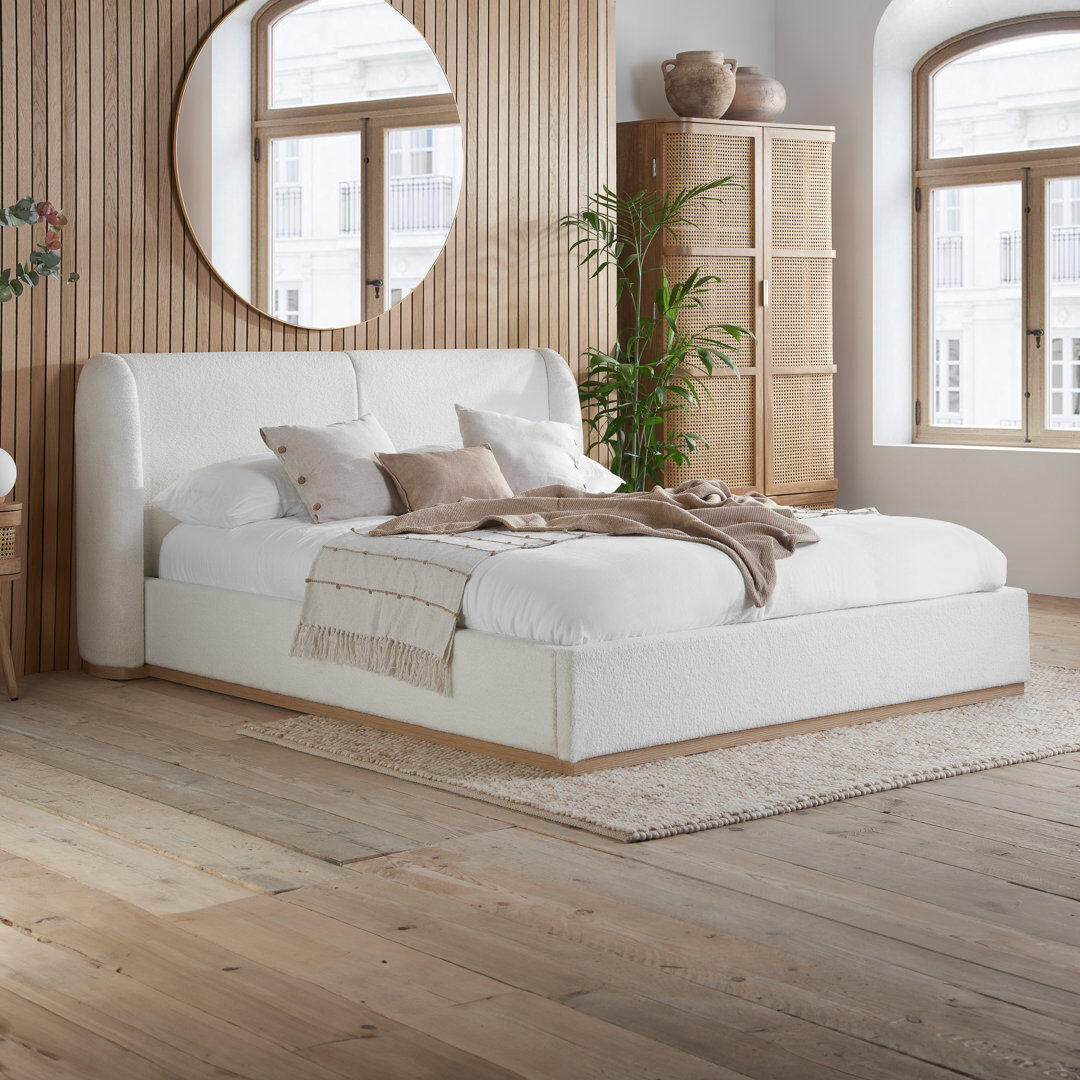 Ebern Designs Najrana Upholstered Fabric and Twill Bed White Kingsize (5')