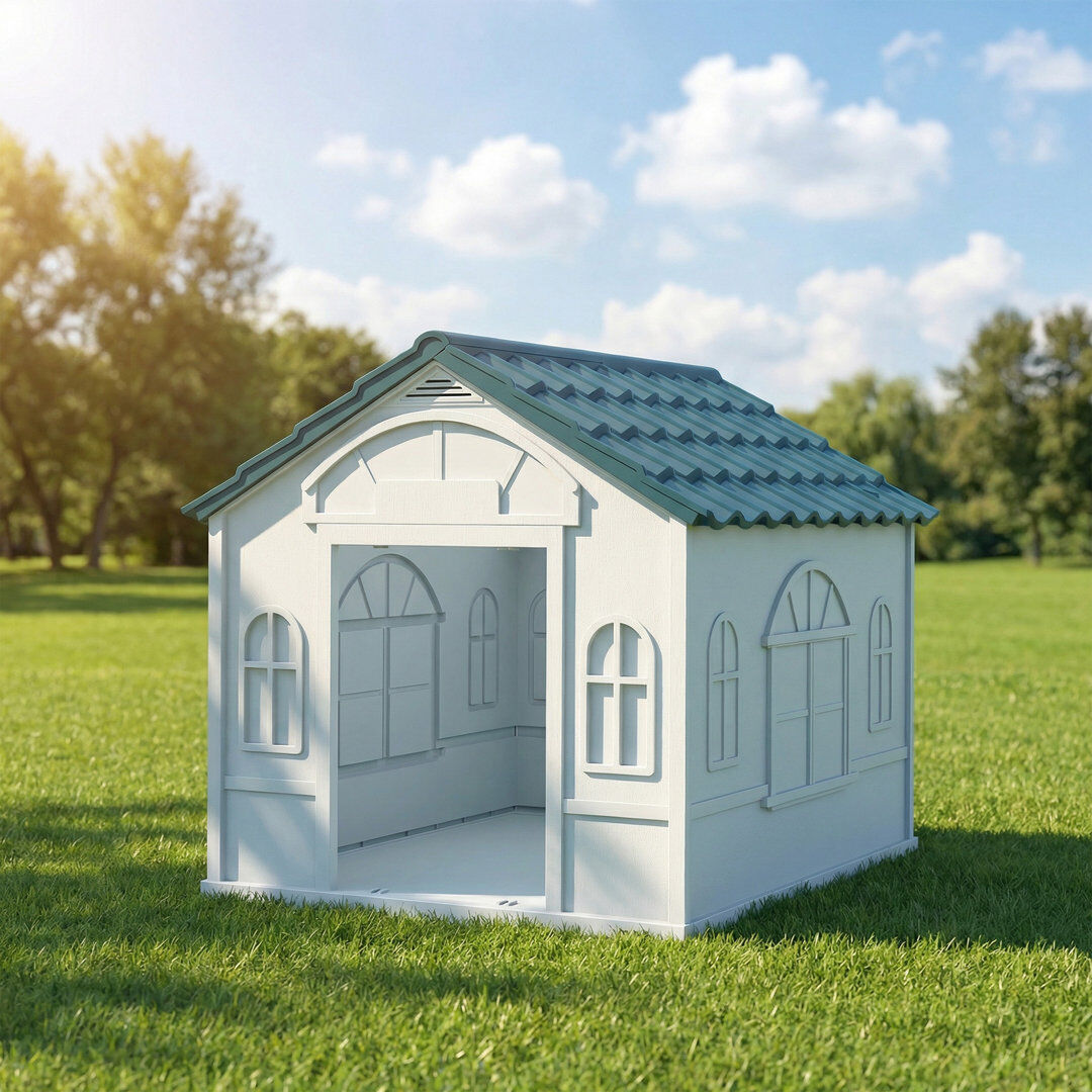 PawHut Weather-Resistant Dog House Puppy Shelter for Dogs Blue 63cm H x 65cm W x 75.70cm D