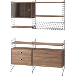 Wohnkombination Sideboard/Wandregal Schwarz Walnuss