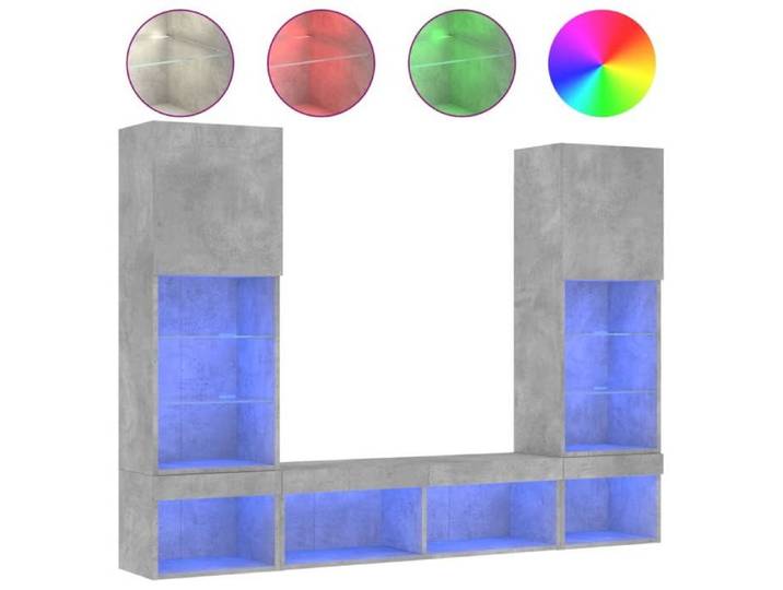 LMT - TOP@Unités murales TV et LED 5 pcs - CLARENCE - Support/Armoire de Télévision gris béton - Bois d'ingénierie CC49625