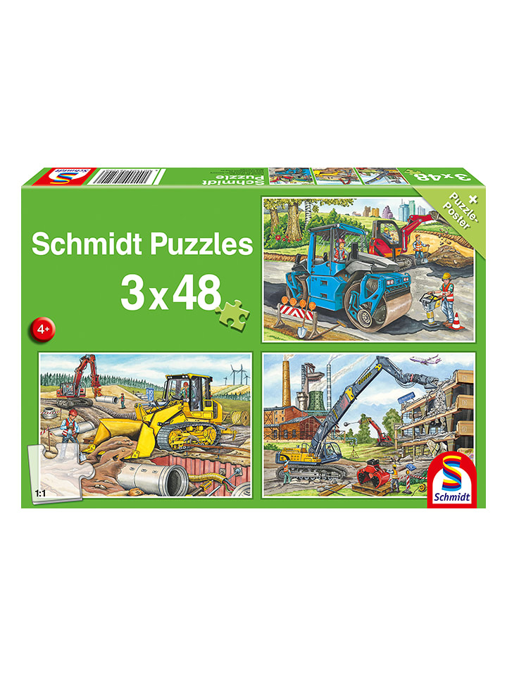 Schmidt Spiele 3x 48tlg. Puzzle "Meine liebsten Baustellenfahrzeuge" - ab 4 Jahren - onesize
