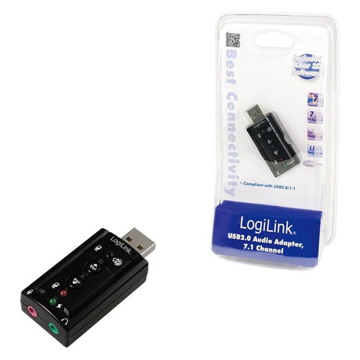 LogiLink USB 2.0 Soundkarte mit Virtual 7.1 Soundeffekt bietet die Möglichkeit Lautsprecher, Mikrofon, Head-S (USB) (UA0078)