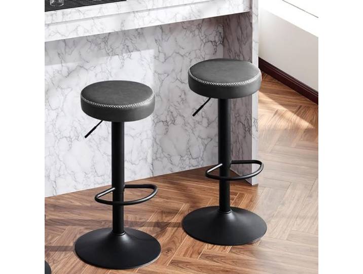 EUGAD Tabouret de Bar Rond Lot de 2 Tabouret de Cuisine Pivotant en Similicuir Vintage Anthracite E0AG0205-2