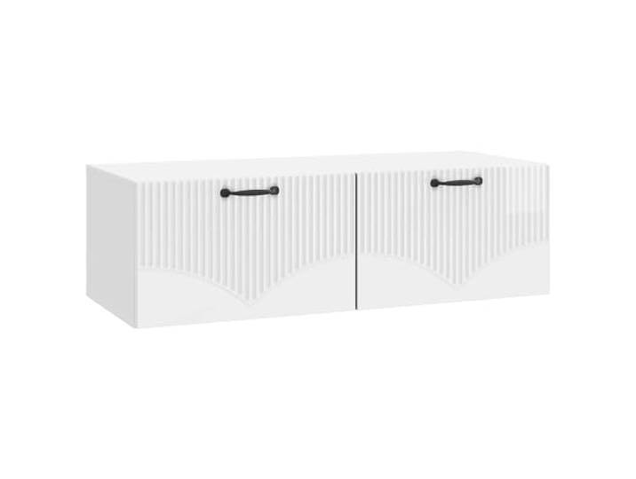 KGFHERENB Wand TV Schrank Hochglanz Weiß Lowboard 98x41x30 cm Platzsparendes Lowboard für Wohnzimmer und Schlafzimmer mit 2 Klapptüren, schwarzen Griffen und 60 kg Belastbarkeit.