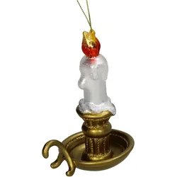 Christbaumschmuck Glas 12,7cm Kerze mit Flamme Figur Kugeln Weihnachtsbaum Anhänger Weihnachten Christbaumanhänger Weihnachtsbaumschmuck Weiß Gold