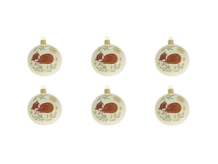 Weihnachtskugelset Sleepy Fox - Farbe: creme eggshell - Material: Glas - 949