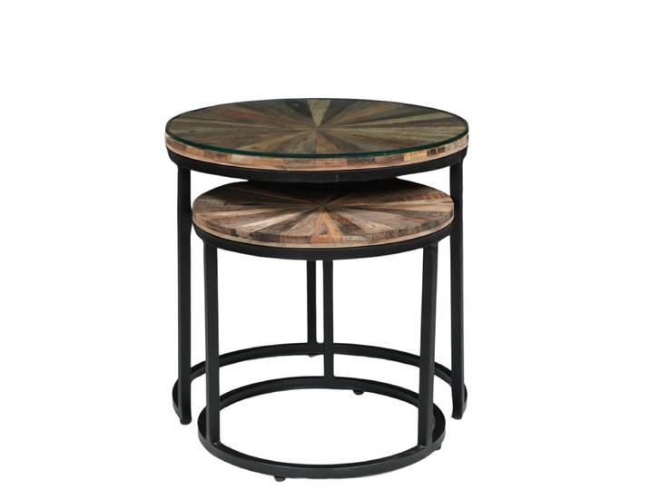 Couchtisch 2er-Set MERID Altholz recycelt rund massiv Industrial