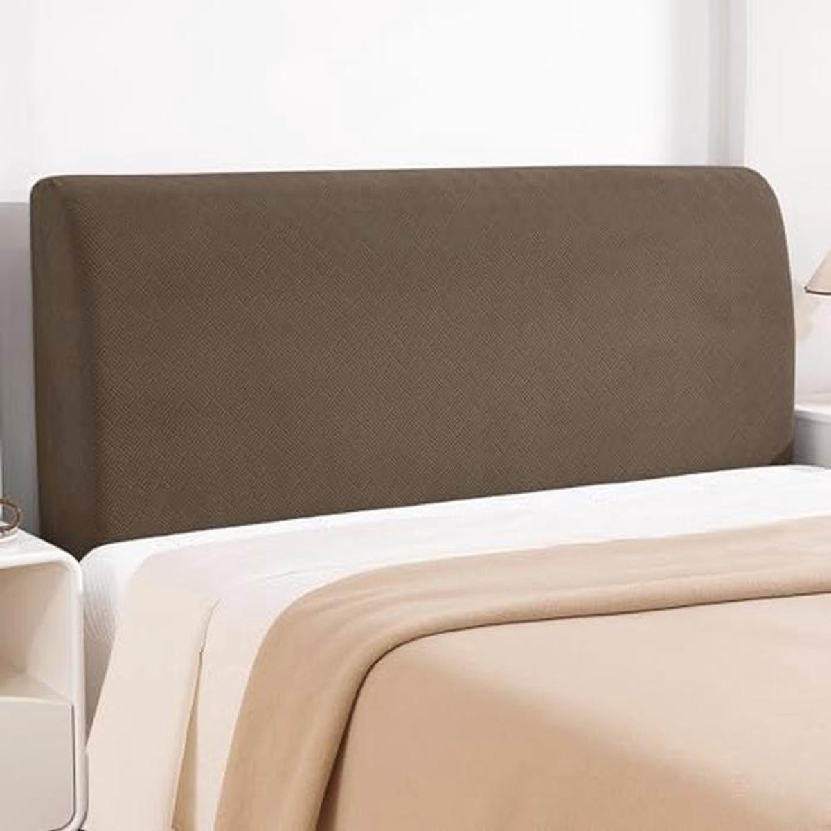Bruine rekbare stofdichte beschermhoes voor hoofdbord bed van 150 cm