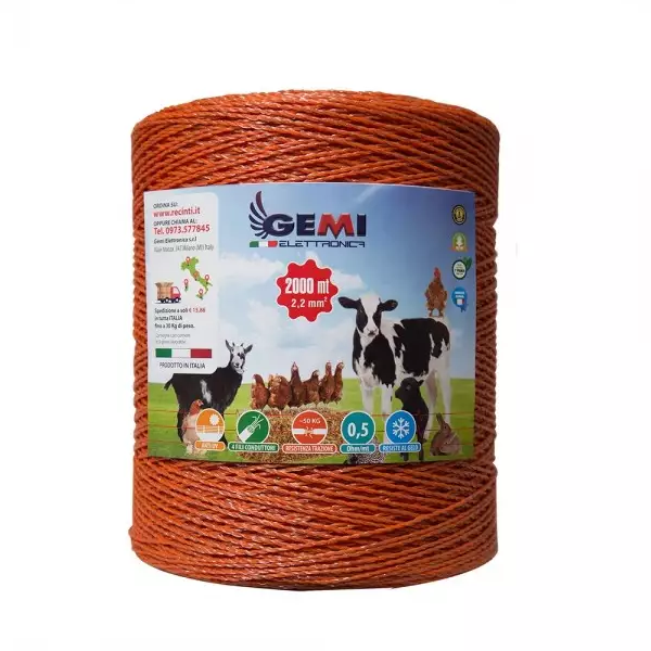 Gemi Elettronica Electric Fence Polywire 2000 M 2.2 Mm² Long Distance For Electric Fence / Electric Fencing For Horses Cattle Sheep Goats Gemi