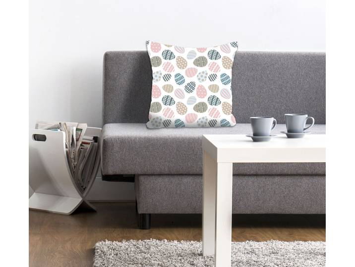 Dekokissen QUEENCE Joseph , bunt (bunt, bedruckt), B:40cm L:40cm, Polyester, Dekokissen_Sitzkissen_Kissenhüllen, Dekokissen, mit vielen bunten Eiern