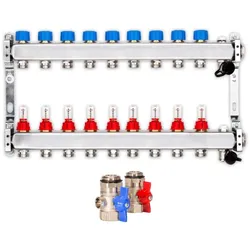 Heizkreisverteiler PREMIUM 9-fach mit Durchflussmesser und Kugelhahn-Set