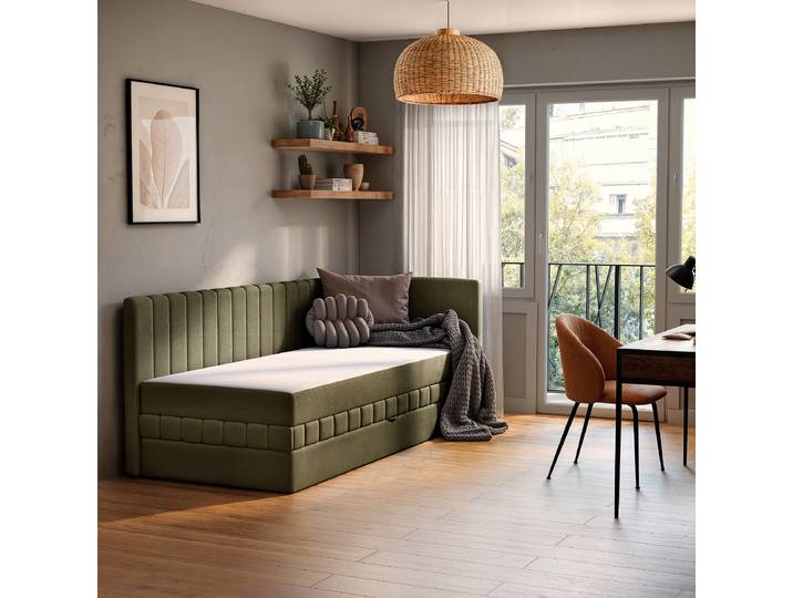 Schlafsofa Grün Chenille Triss 213 x 83 x 99cm Ecke davorstehend rechts mit Schlaffunktion Modern