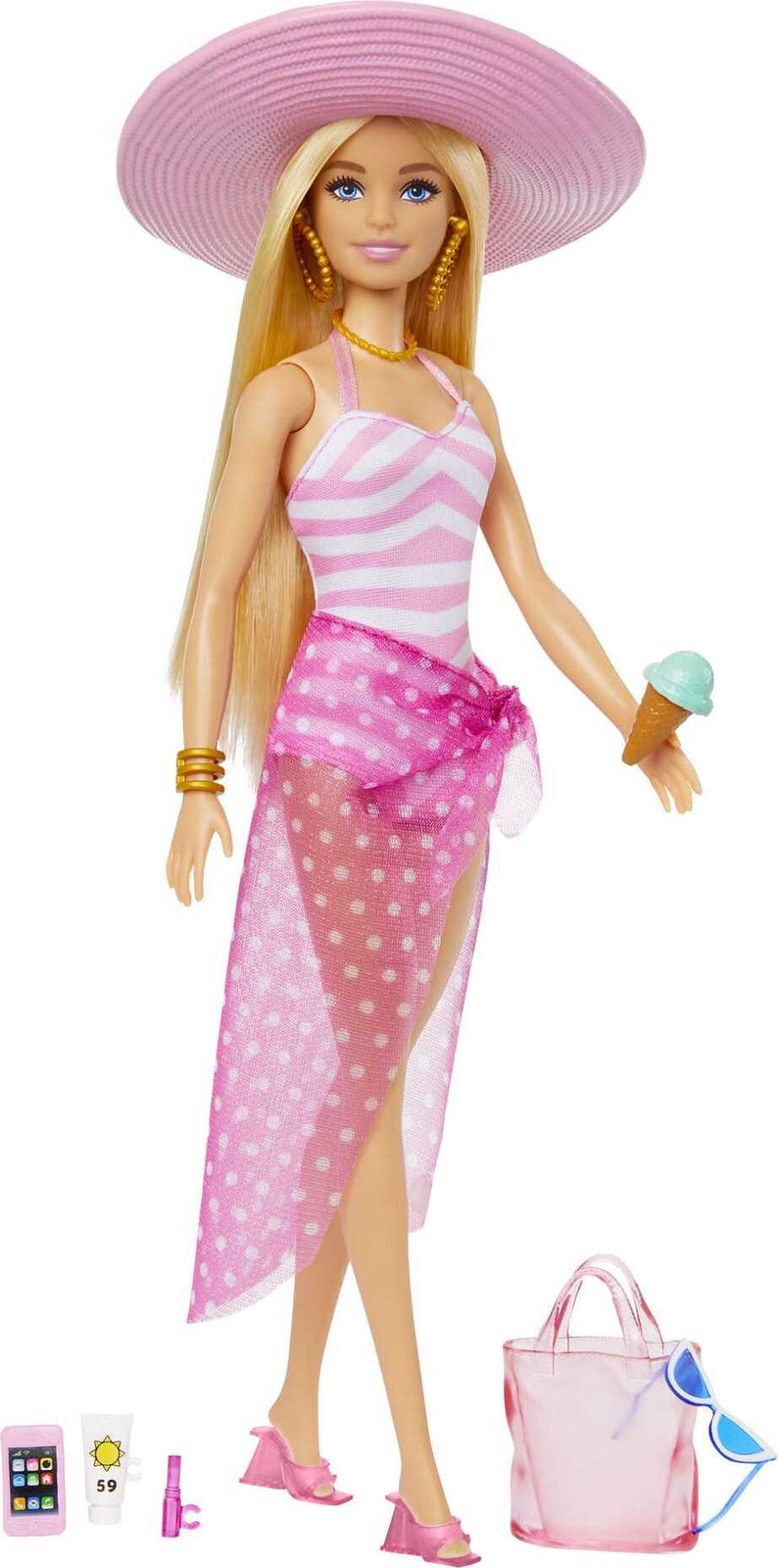 Barbie Beach-Blonde Pop met Badpak en Accessoires HPL73