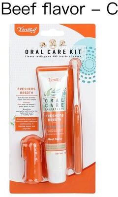Inspired Living FreshSmile Dog Dental Care Kit With Finger Toothbrush & Pet Toothpaste beef Flavor C