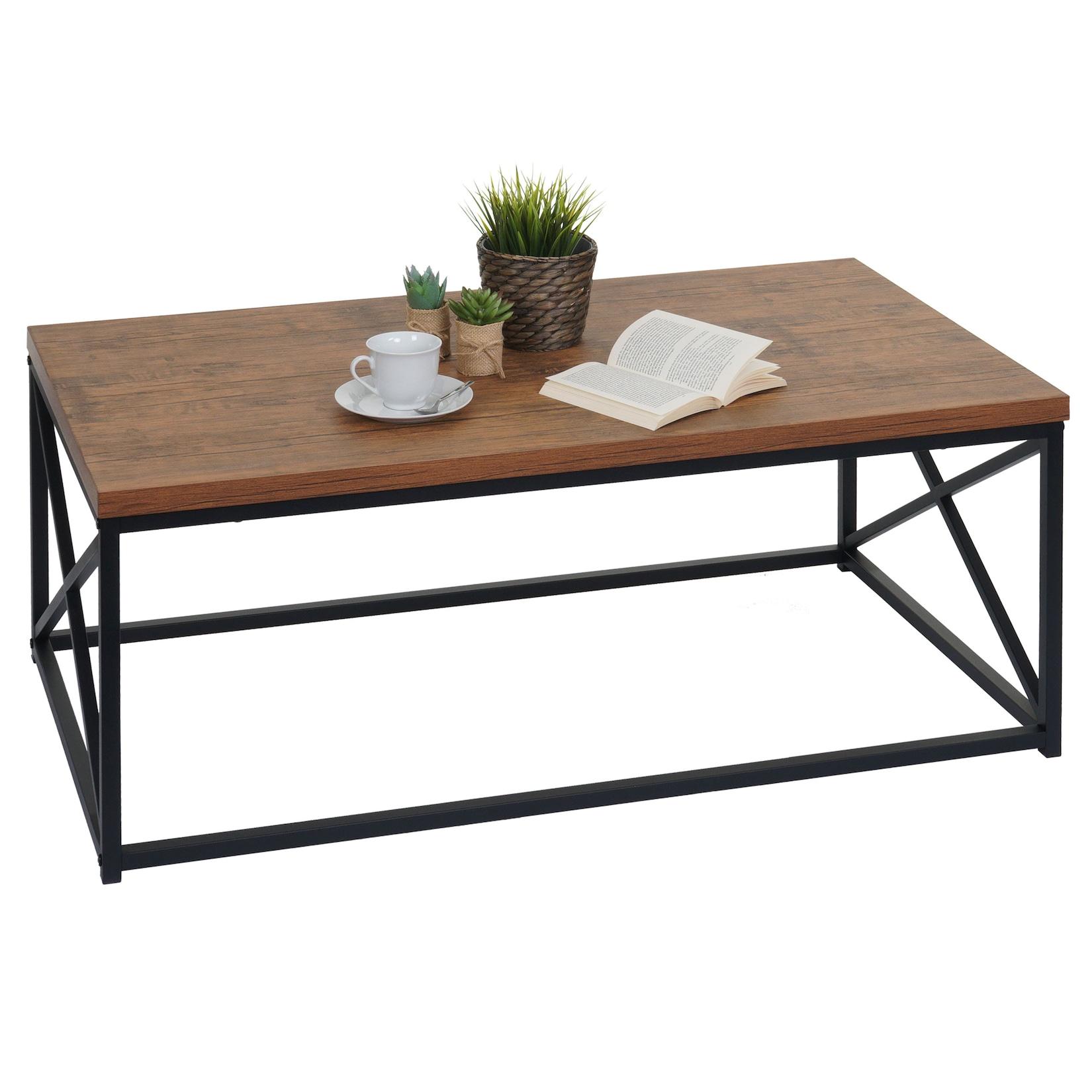 Couchtisch MCW-A27, Wohnzimmertisch Beistelltisch Sofatisch, Metall 3D-Struktur 44x110x60cm, Wildeiche-Optik