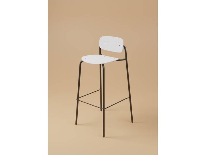 Tabouret haut USO - Assise et dossier incurvés - Pour intérieur et extérieur - Empilable - Blanc - Pieds Noir