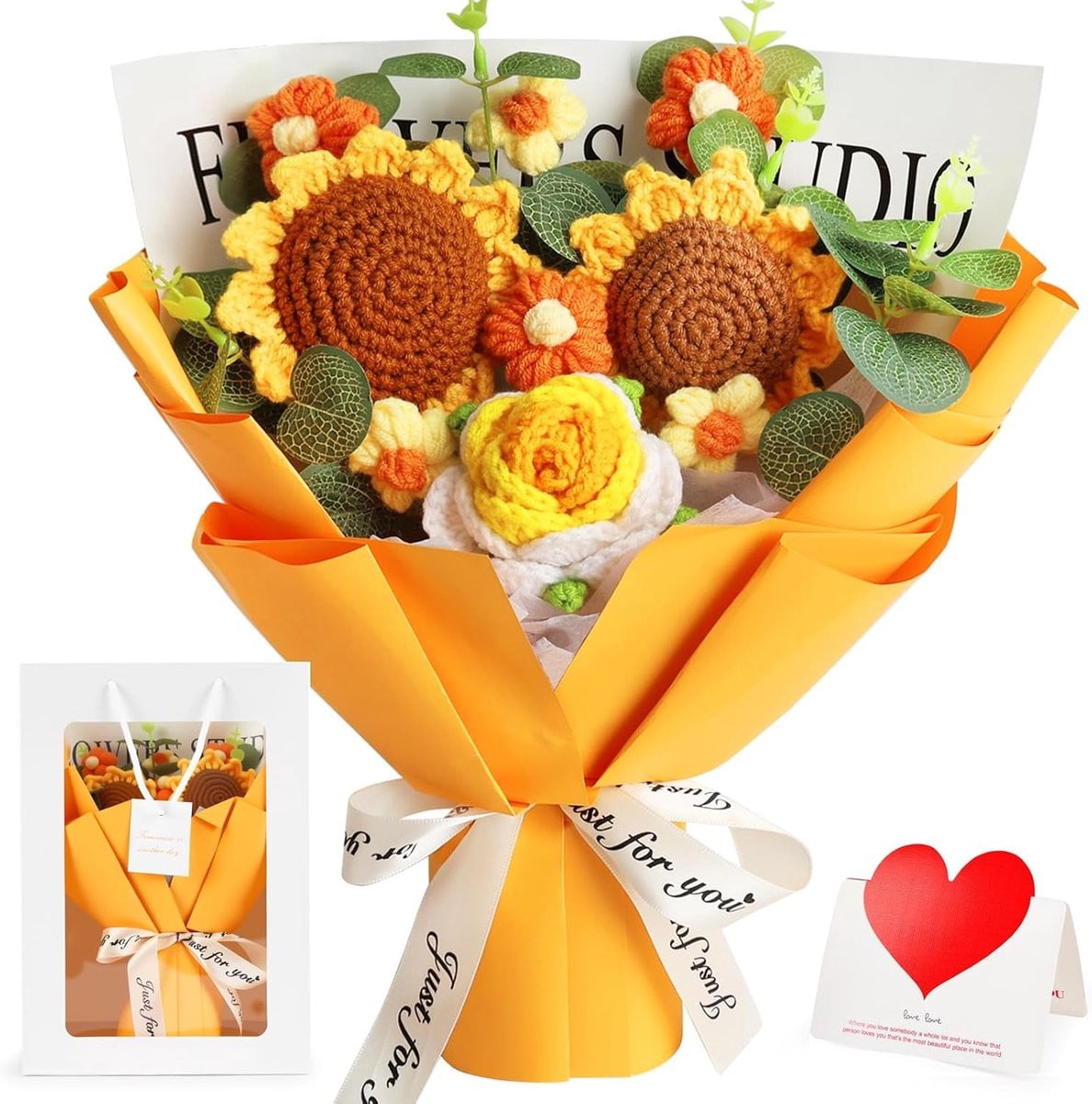 Tenn well Gehaakt Bloem Boeket met Gebreide Zonnebloem Kunstbloemen