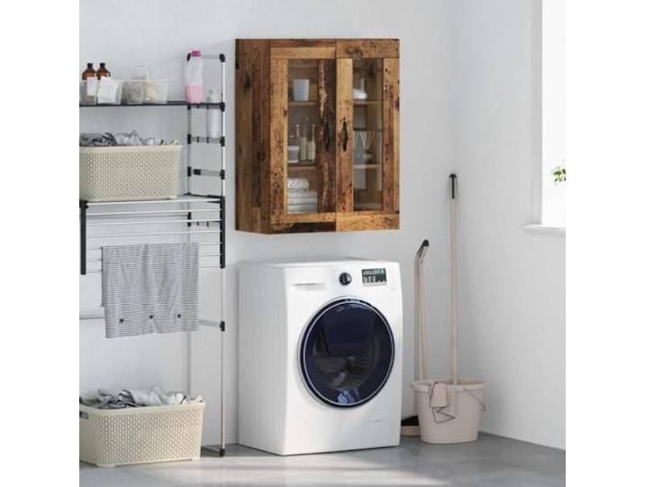 Jkghdrt Wandschrank Altholz 69,5 x 34 x 90 cm Engineered Wood und Glas Rechteckige Form, Metallstangen-Griff, platzsparend, zeitgenössisches Design, pflegeleichte Oberfläche