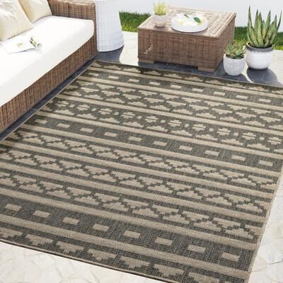Abani Rugs Patio PAT150A Outdoor Beige Grey Tribal Area Rug