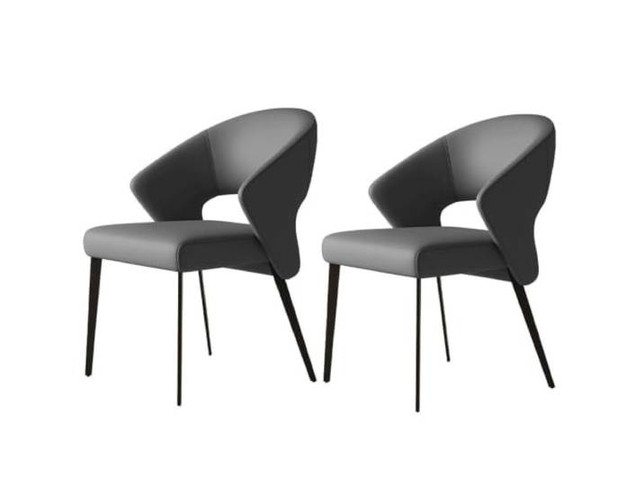 Luxus-Esszimmerstuhl, 2er-Set, Küchen-Beistellstuhl aus Leder Hochelastischer Schwamm, hohle, gebogene Rückseite, robust, mit Beinen aus Kohlenstoffstahl(Grey)