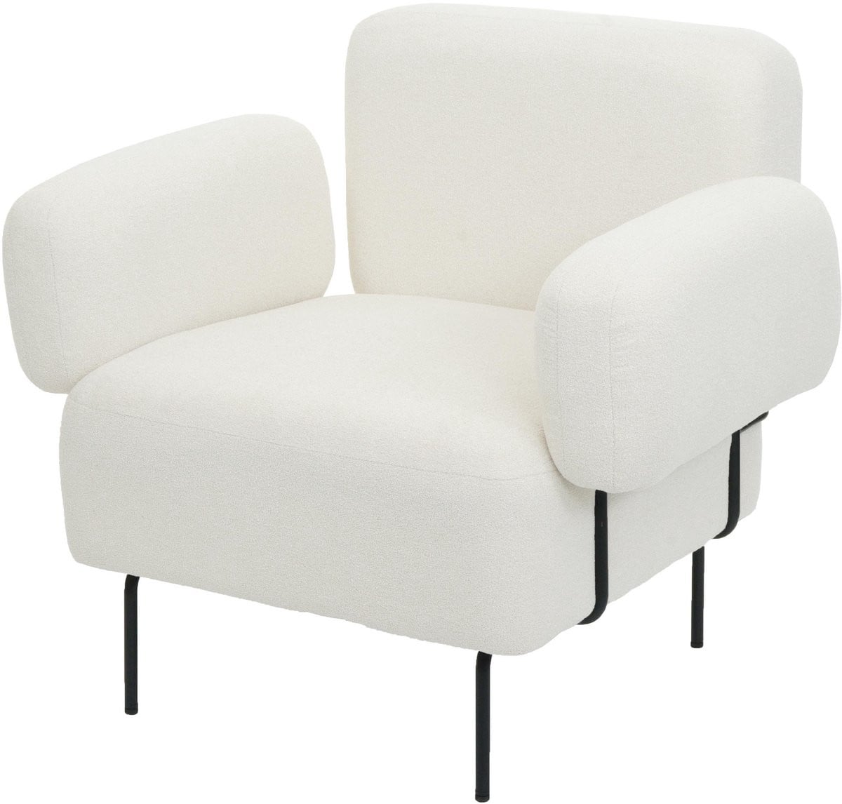 MCW Lounge fauteuil MCW-L83b, moderne cocktail fauteuil in crème-witte bouclé stof en metaal