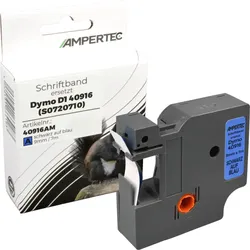 Label Band kompatibel zu Dymo D1 40916 (S0720710) schwarz auf blau 9mm x 7m