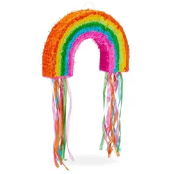 Relaxdays 4-tlg. Pinata Set Regenbogen Grün,Orange,Pink