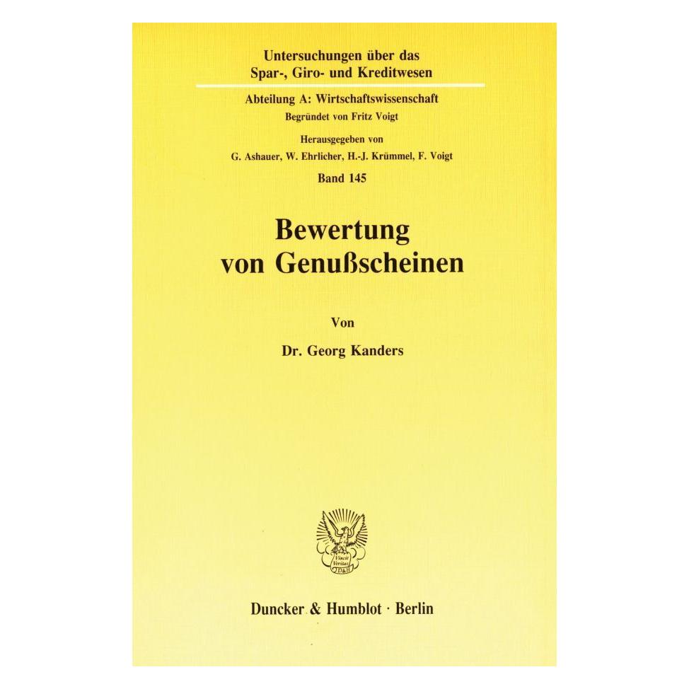 Duncker & Humblot Bewertung von Genussscheinen. (Deutsch, Softcover, Georg Kanders) (55272447)