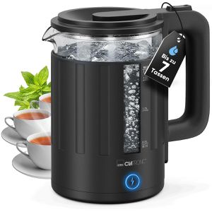 Clatronic Wasserkocher WKS3837G, schwarz, 1,7 Liter, 2200 Watt, mit Glasgehäuse