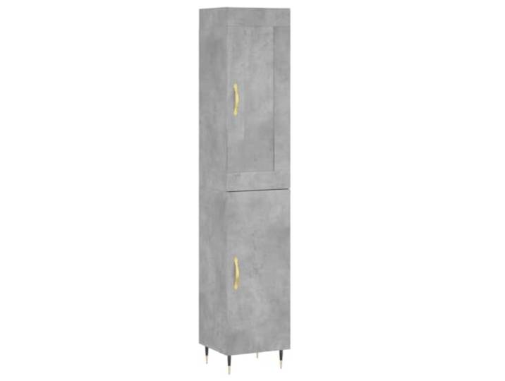 Makastle Highboard Wohnzimmer 34,5x34x180 cm Betongrau Holzwerkstoff mit Metallbeinen und Türen