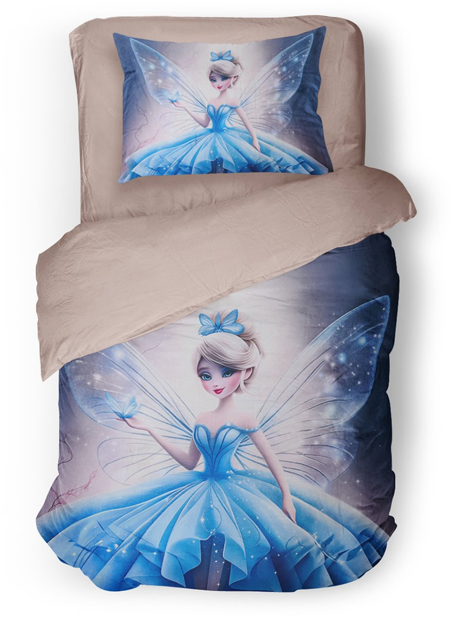 Eleganzzz Kinder Dekbedovertrek Blue Fairy, Blauw, 140 x 220 cm