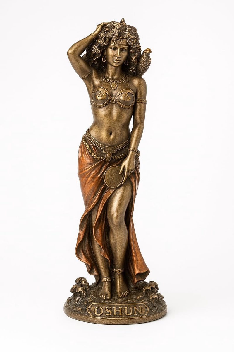 Decoratieve figuur Oshun godin - Antiek brons - Hoogte: 9 cm - Yoruba mythologie