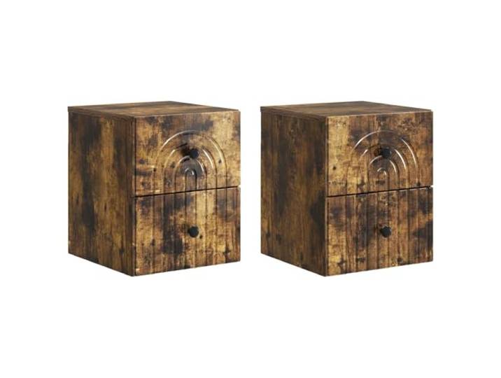 HGFDVCMR Wandmontierter Nachttisch 2er Set Geräucherte Eiche 33x34,5x40 cm Platzsparende Wandhängekommode 2er-Set fürs Schlafzimmer mit Schubladen aus Holzwerkstoff in edler Holzoptik.