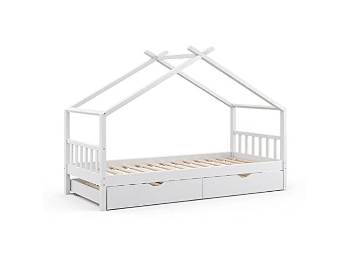 VitaliSpa Hausbett Design, Weiß, 90x200 cm mit Gästebett, mit Rausfallschutz und Lattenrost für sicheres Schlafen