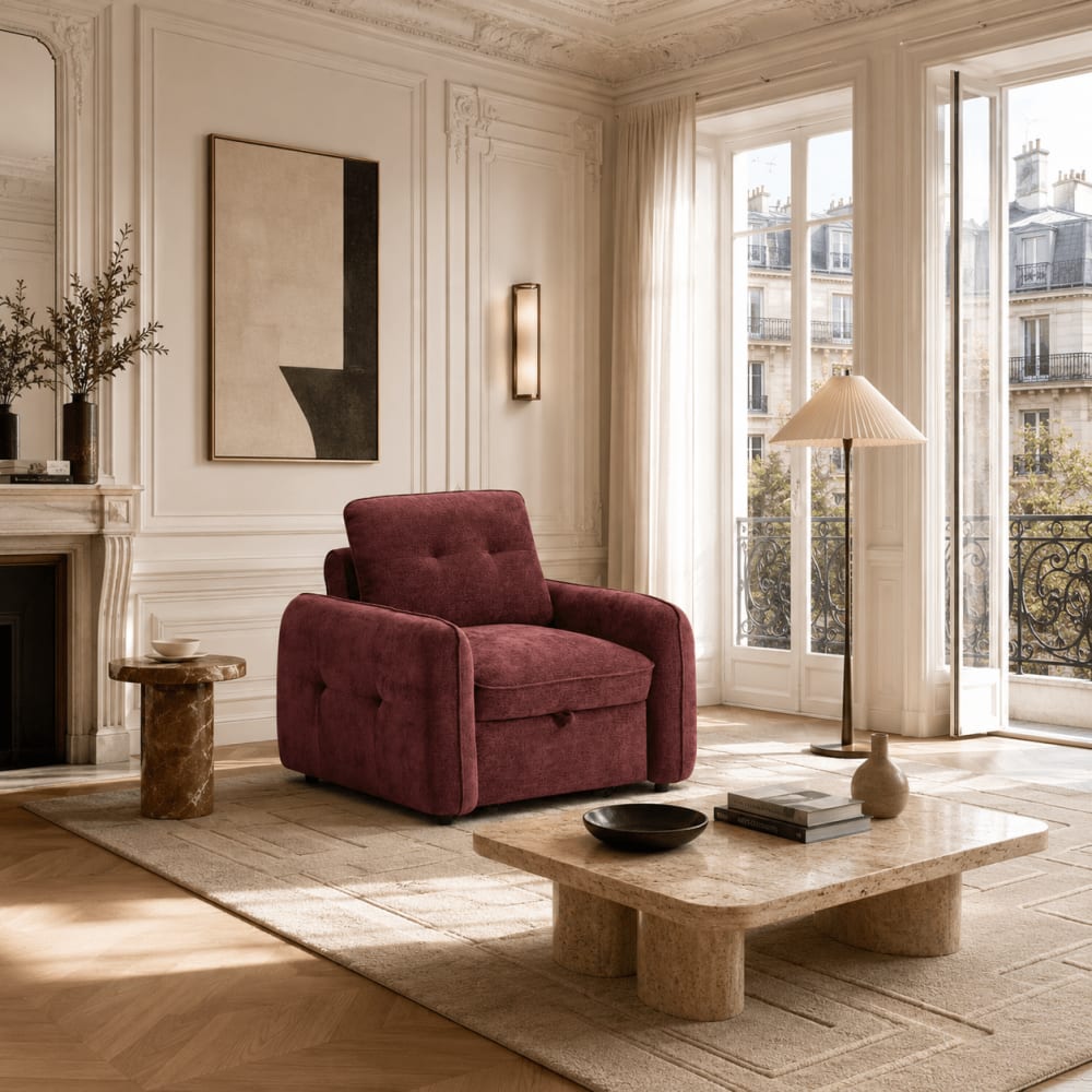 Gaucet Fauteuil convertible chenille 1 place rouge Rouge 104x91x98cm