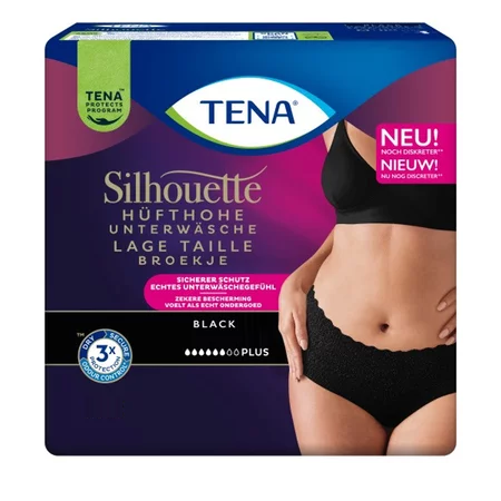 Tena Silhouette Plus Noir - Taille basse Medium - 6 paquets de 12 protections