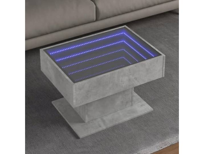 HEFZGDB LED-Couchtisch Betongrau 70x50x45 cm Holzwerkstoff mit RGB-Infinity-Spiegel Beleuchtung und USB-Anschluss für Wohnzimmer Beistelltisch Ablagetisch