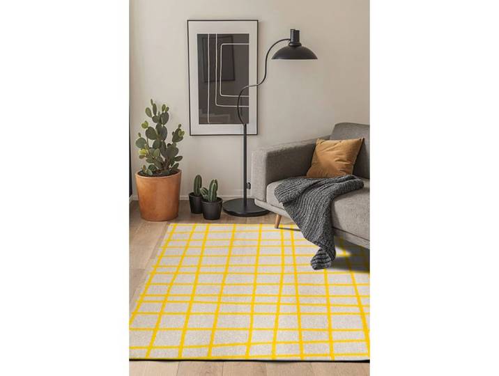 Tapis - BENEFFITO - CARO - Jaune - 140x200cm - Polyester recyclé
