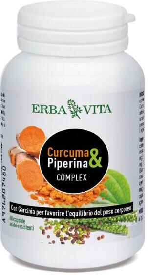 Erba Vita Curcuma & Piperina Complex Integratore Metabolismo 60 Capsule