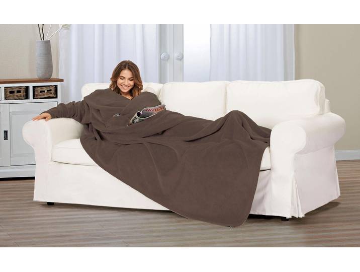 Einschlagdecke GÖZZE Ärmeldecke , braun, B:150cm L:240cm, Polyester, Wohndecken, Einschlagdecke, mit Brusttasche und integrierter Handytasche, Kuscheldecke
