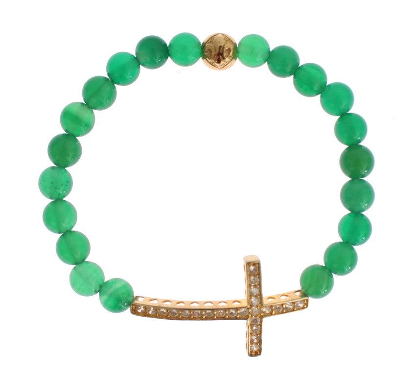 Nialaya Jade Steen Gouden CZ Kruis 925 Zilveren Armband