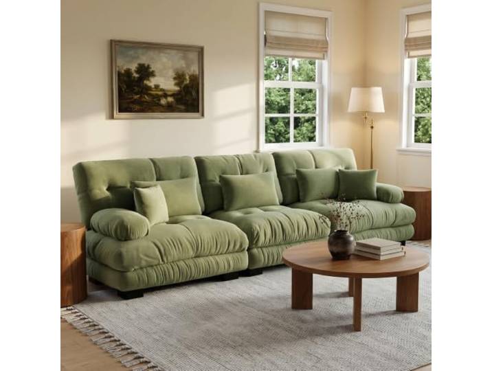 SoarTalent Modulsofa 3-Sitzer 313 cm für modernes Wohnzimmer, Chenille-Stoff, Holzgestell, Armlehnen, Grün