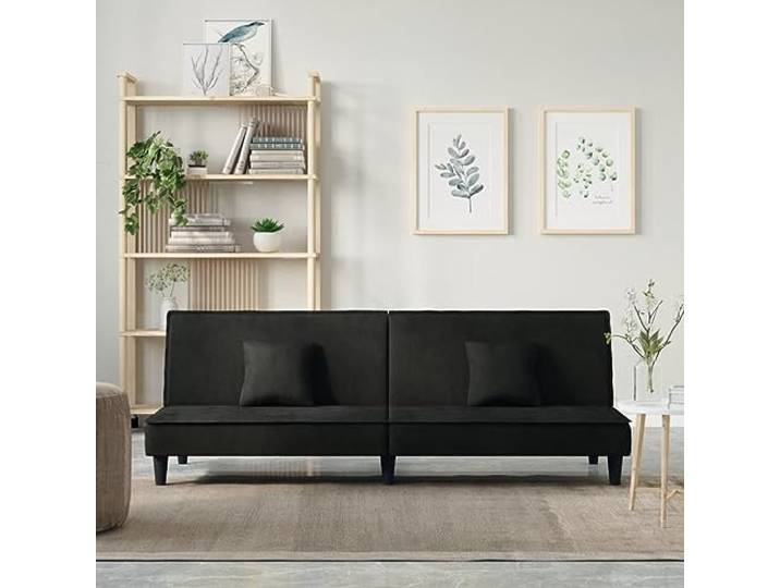HEFZGDB Schlafsofa Schwarz Samt mit Verstellbarer Rückenlehne und robustem Rahmen – Luxus Samtstoff für bequemes Sitz- und Schlafgelegenheit, inklusive praktischer Kissen
