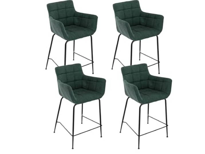 DAYALANE Barhocker 4er Set, Bistrohocker mit Lehne & Metallbeinen, Grün Barstuhl aus Frottee, Bar Stool Polsterhocker Tresenhocker für Küche & Bistro