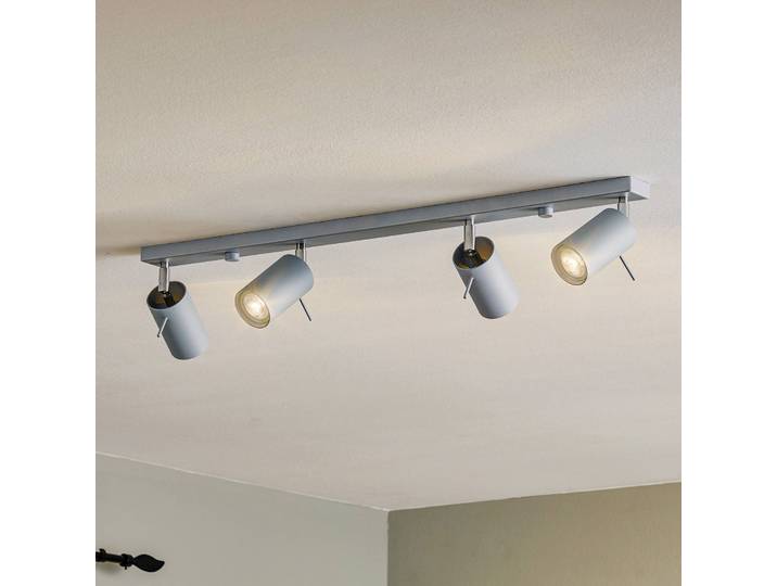 Deckenstrahler Round, grau, vierflammig linear Round SOLLUX LIGHTING, dimmbar, alu / grau / zink, für Wohn- / Esszimmer, Metall, Modern