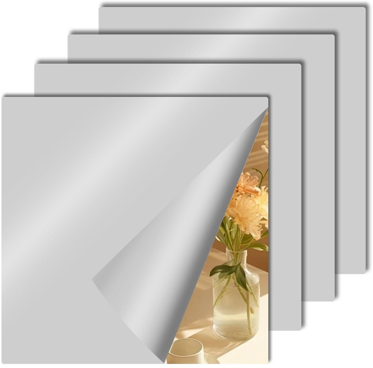 Dailygoods Spiegeltegels Zelfklevend - 10 Stuks - 20 x 20 cm - 2 mm Dikte - Acryl - Spiegelstickers met Afgeronde Hoeken