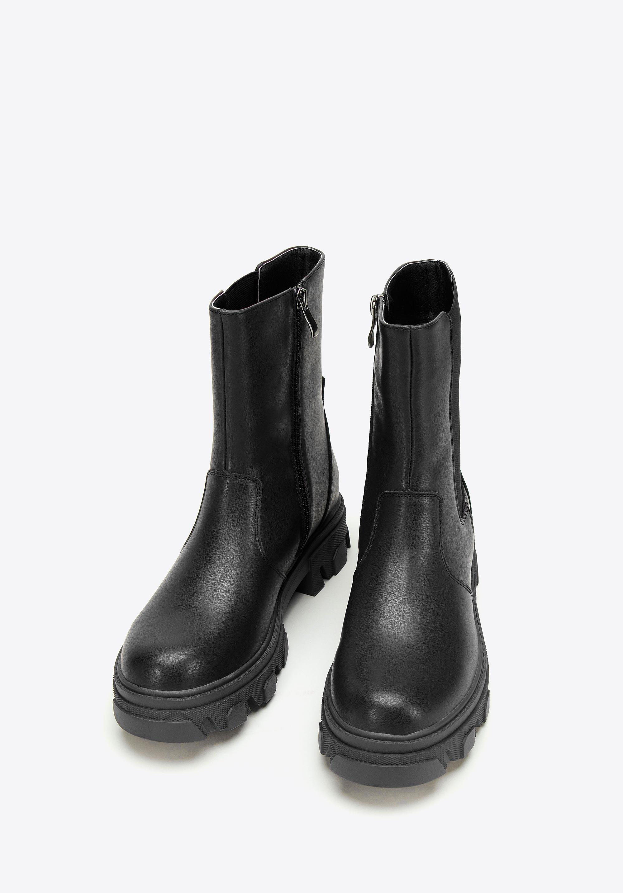 Wittchen Damen-Plateau-Stiefel aus Leder, Schwarz, Naturleder