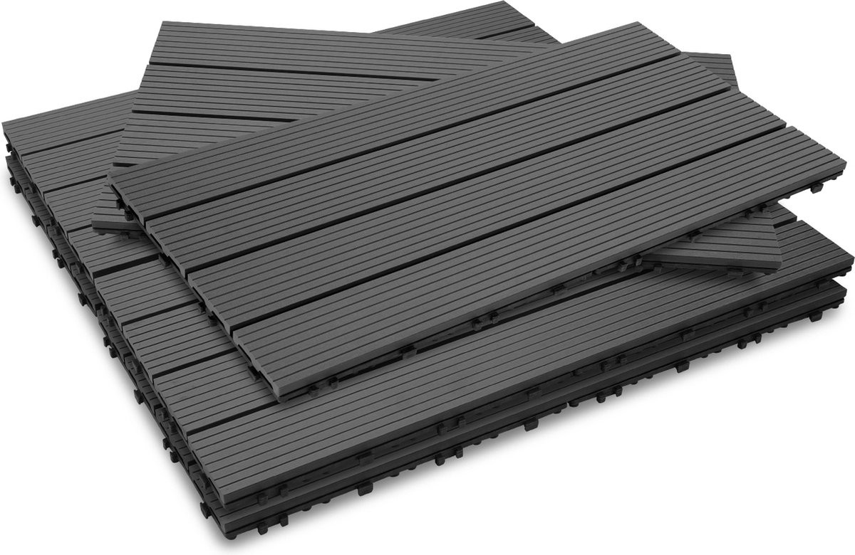 Set van 30 WPC composiet terrastegels, Antraciet grijs, 5 m², 60 x 30 cm