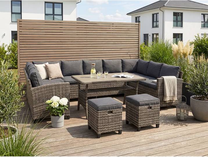 Gartenlounge-Set KONIFERA Rotterdam , grau, Polyrattan, Sitzmöbel-Sets, Gartenlounge-Set, Polyrattan, Stahl, Tischplatte aus Nonwood